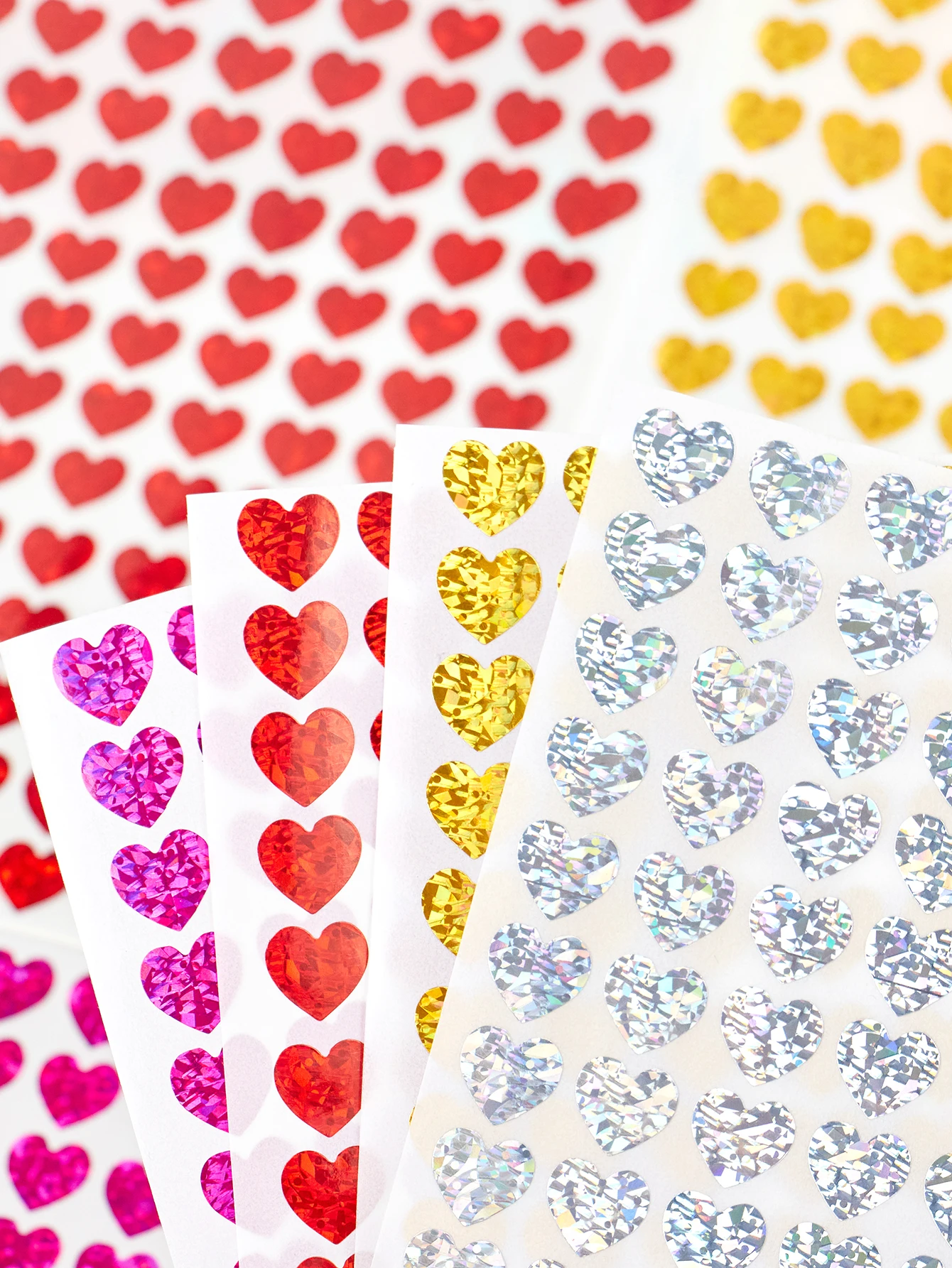 10 Blatt kleine Herz-Aufkleber, glitzernde, glänzende Valentinstag-Aufkleber in Rotgold und Silber für Kinder, Klassenzimmer-Belohnung, Umschläge, DIY-Dekoration – Detail 1