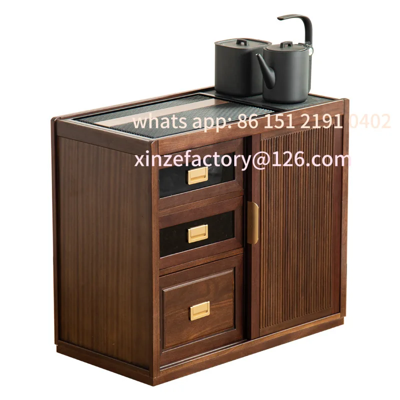 خزانة شاي من خشب الجوز الأسود الاسكندنافي قابلة للتخصيص، غلاية قهوة الباكليت المتنقلة من الخشب الصلب، تخزين طاولة جانبية متكاملة #5