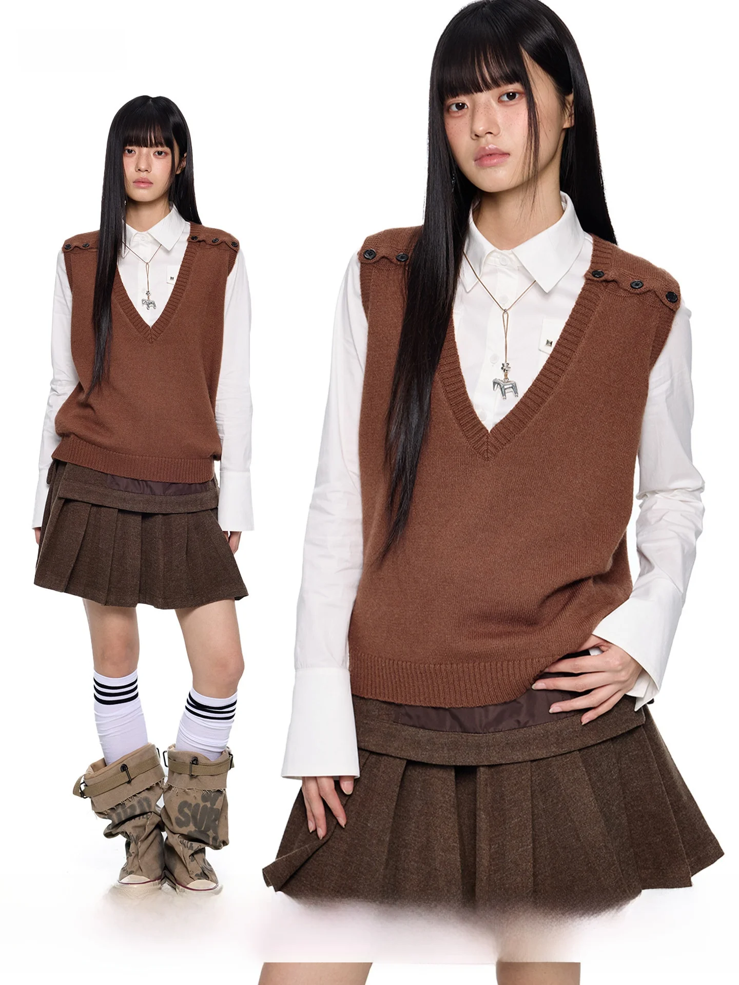 

EZEK ace V-Ne Knitted Vest Women's Casual Loose Layering Top Spring New Sle Retro Faion Nylon Wool Blend No Sve