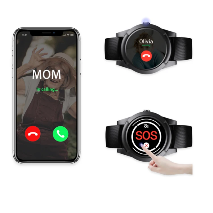 Touch Screen SOS Alarm 2 Way Calling 4G LTE Safety Watch with Fall Detective Elder GPS Positioning Device