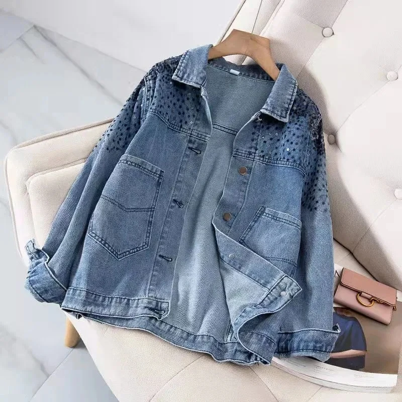 

Women Clothing 2022 Spring Autumn New Fat Sister Fashion Foreign Style Net Red Fried Street Thin Denim Top Coat Tide M671
