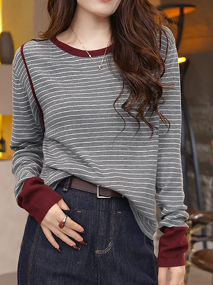 سترة نسائية من الصوف المحبوك طويلة Sve Crew Ne مريحة بطبقة أساسية irt Faionable سترة علوية للتنقل قصة مستقيمة #4