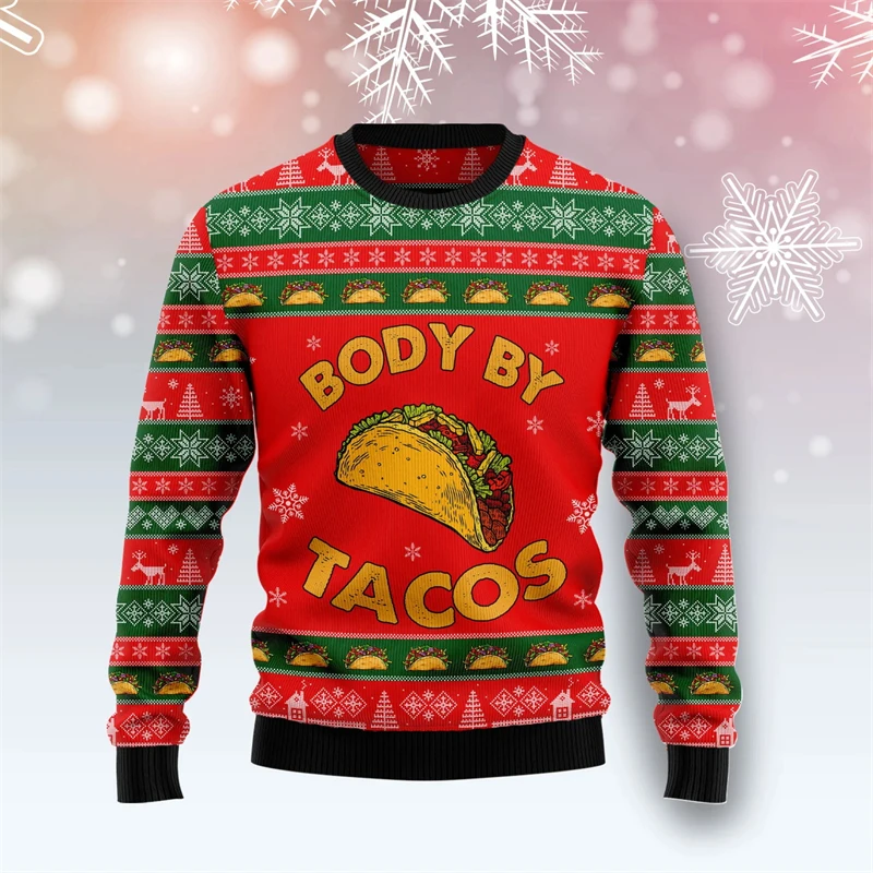 

New 3d Print Taco Graphic Sweatshirt Ugly Christmas Sweaters For Men Women Y2k Funny Xmas Tops Holiday Party Pullover Wholesale