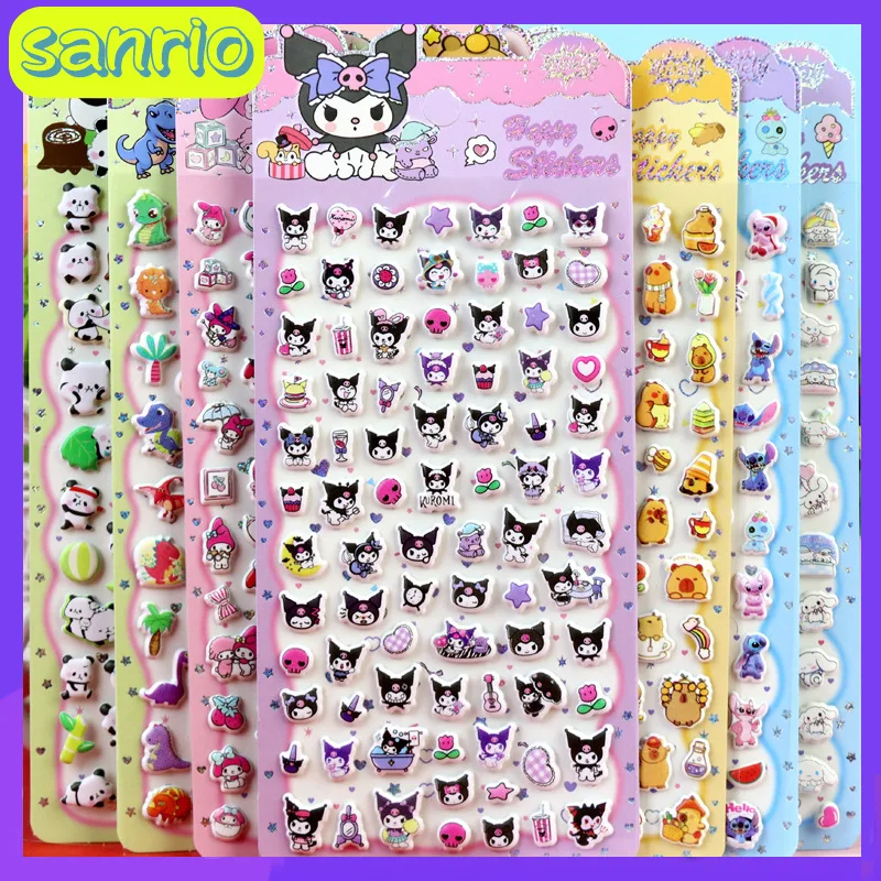 

New Sanrio 40 Pcs Mixed Cartoon Kt Kuromi Meoldy Stitch Animal Dinosaur Capybara Melati Foam Sticker Children'S Stationery Gift