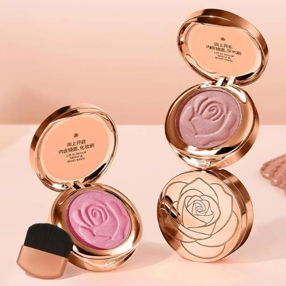 Romantic Rose Blush Compact - Shimmer Pink Embossed Blush For Cheek Contour & Glow Pink Shimmer Blush Daily Face Makeup