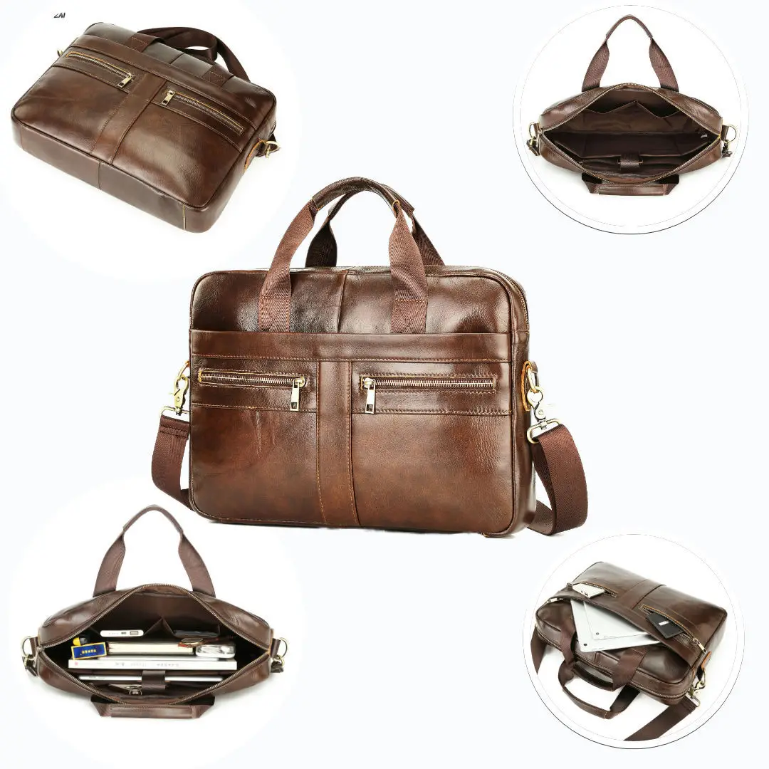 Genuine Leather Men Briefcase Business Office Laptop Bag Tote Male Handbag Casual Shoulder Messenger Bag Large Capacity