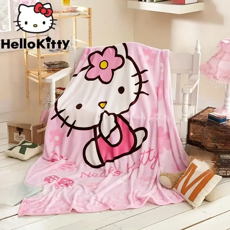 Sanrio Hello Kitty pluszowy koc prześcieradło dzieci dorosłe miękkie koce kreskówka klimatyzacja koc na drzemkę wiosenna puszysta kołdra