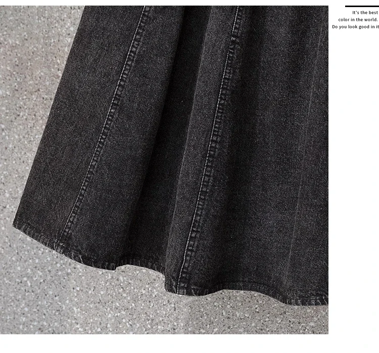 Röcke für Damen, übergroß, elastisch, hohe Taille, plissiert, lässig, lange Röcke, All-Match-Jeansröcke in A-Linie, für Bürodamen – Detail 17