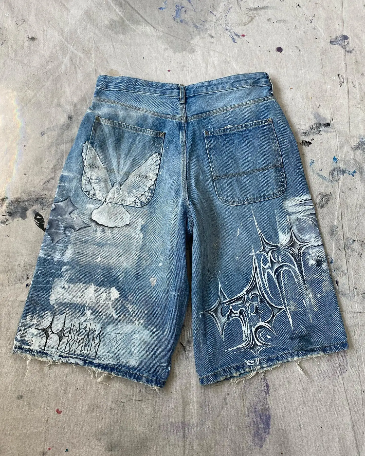 Men and Women Summer Daily Personality Printed Baggy Denim Shorts Fashion Versatile Casual Shorts High Waisted Gym Shorts