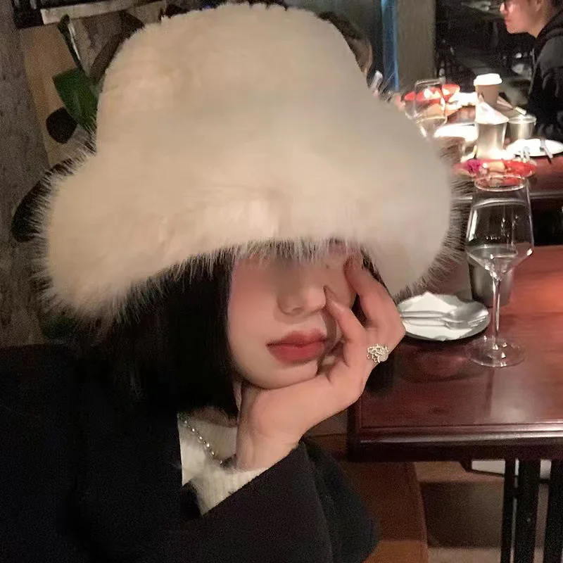 Bucket Hats For Women Winter Outdoor Windproof Plush Fisherman Caps Ear Protection Double Thickened Padded Bucket Hats image 2