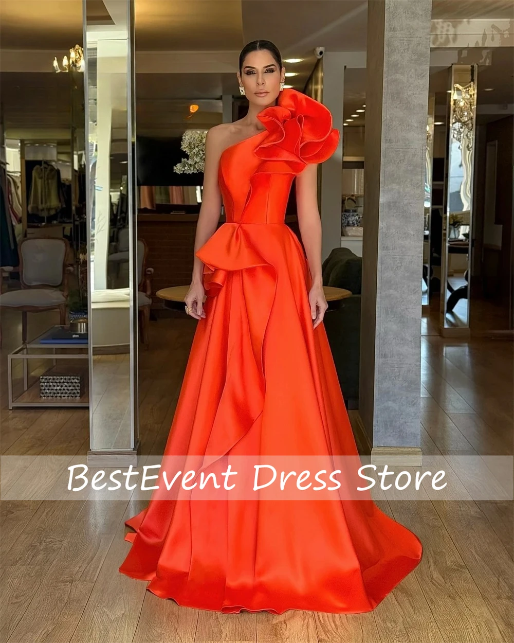 Exquisite One Shoulder Sleeveless Evening Dress High Quality Satin Prom Dresses Fashion Ruched Homecoming Gowns Customized