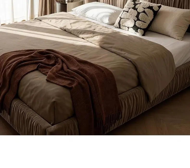 200x220cm Modernes Minimalistisches Stoffbett Italienisches Designerkopfteil Schlafzimmerbett für 2 Personen Kingsize-Rahmen Vollholz Zimmermöbel – Detail 8