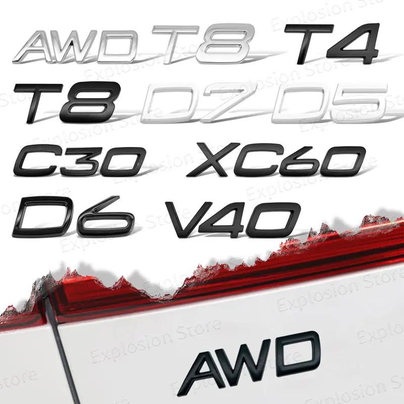 Car 3D Metal Emblem Styling Body Sticker For Volvo T4 T5 T6 T8 AWD D2 D3 D4 D5 D6 D7 D8 V40 V60 C30 XC40 XC60 XC90 Accessories