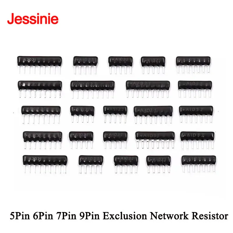 10pcs/lot 5PIN 6Pin 7Pin 9PIN Exclusion Network Resistor Array DIP 100 220 330 470 680 1K 1.2K 1.5K 2.2K 3.3K 4.7K 10K 100K ohm
