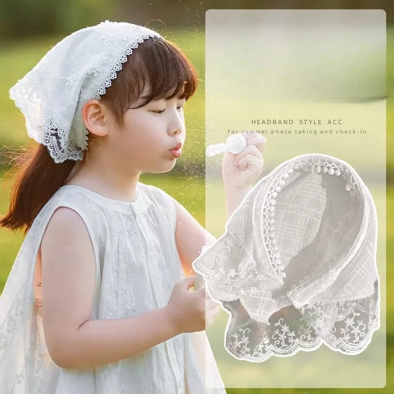 Child Lace Head Wrap Scarf Hat Triangle Towel HairBand Headdress Headwear Garden Hair Bag Clip Accessory Travel Photo Kerchief