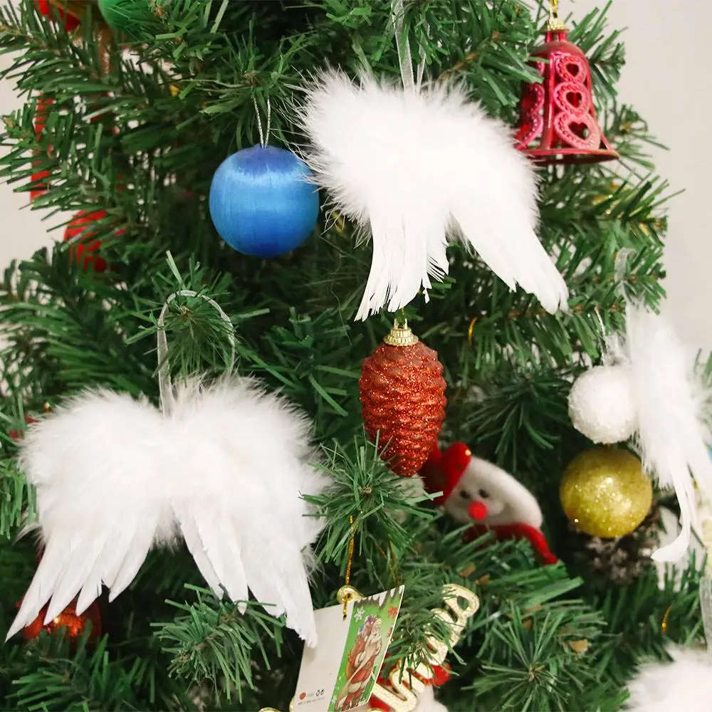 

Chic Vintage Home Decoration White Wedding Hanging Ornament Angel Wings Christmas Tree Decor Feather Wing