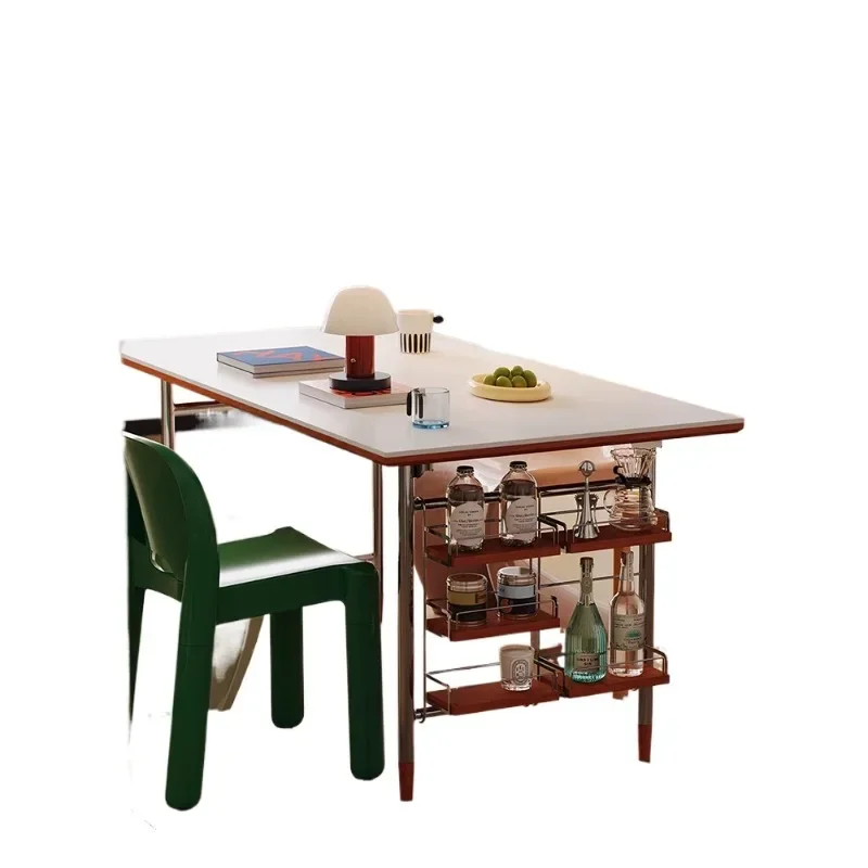 Solid wood rock slab dining table, household small rectangular table, table and chair combination