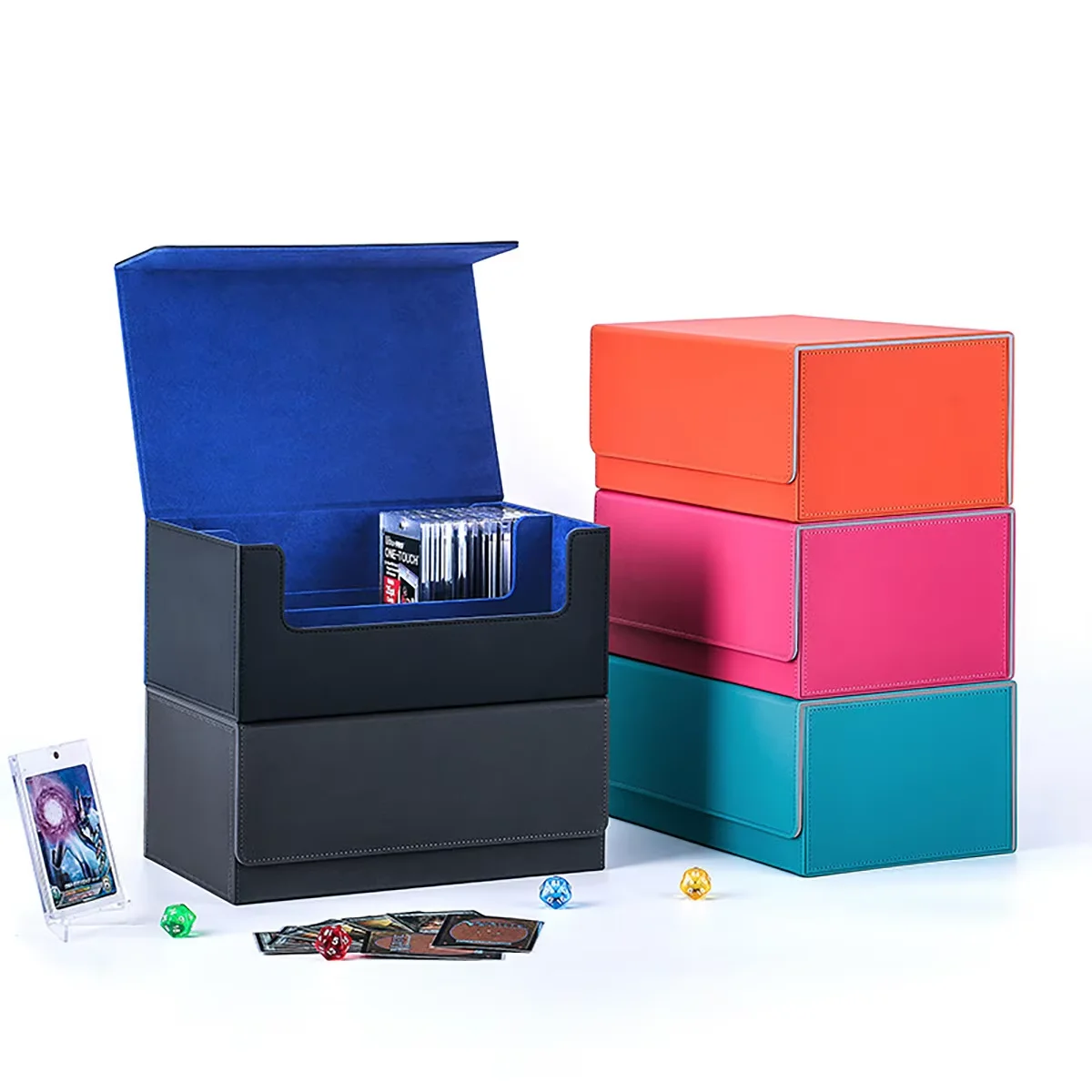 

Diamond Pattern PU Leather Board Game Storage Box Large-Capacity Cassette Window Card Organizer TWO-Row