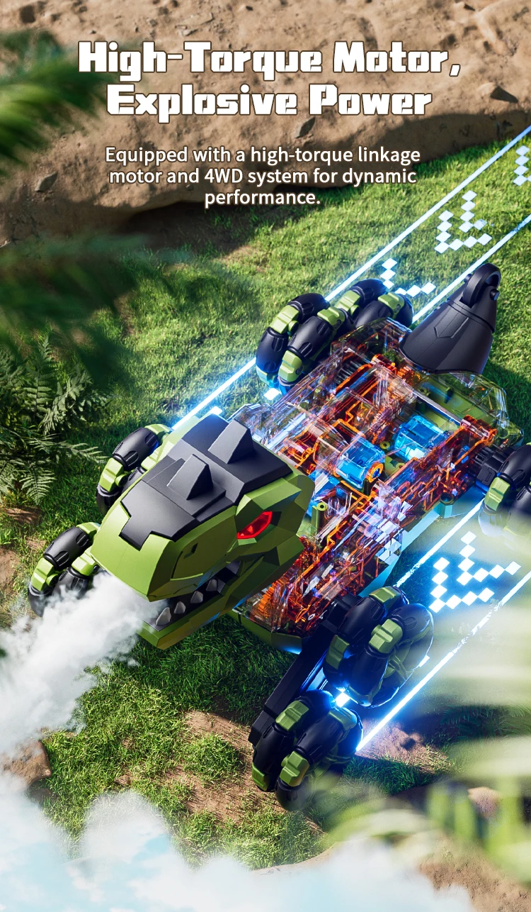 

8WD RC Stunt Car 2.4G Off-Road Remote Control Car with Spray/Light RC Drift Monster Truck Dinosaur Spray Mist RC Stunt Car Toys