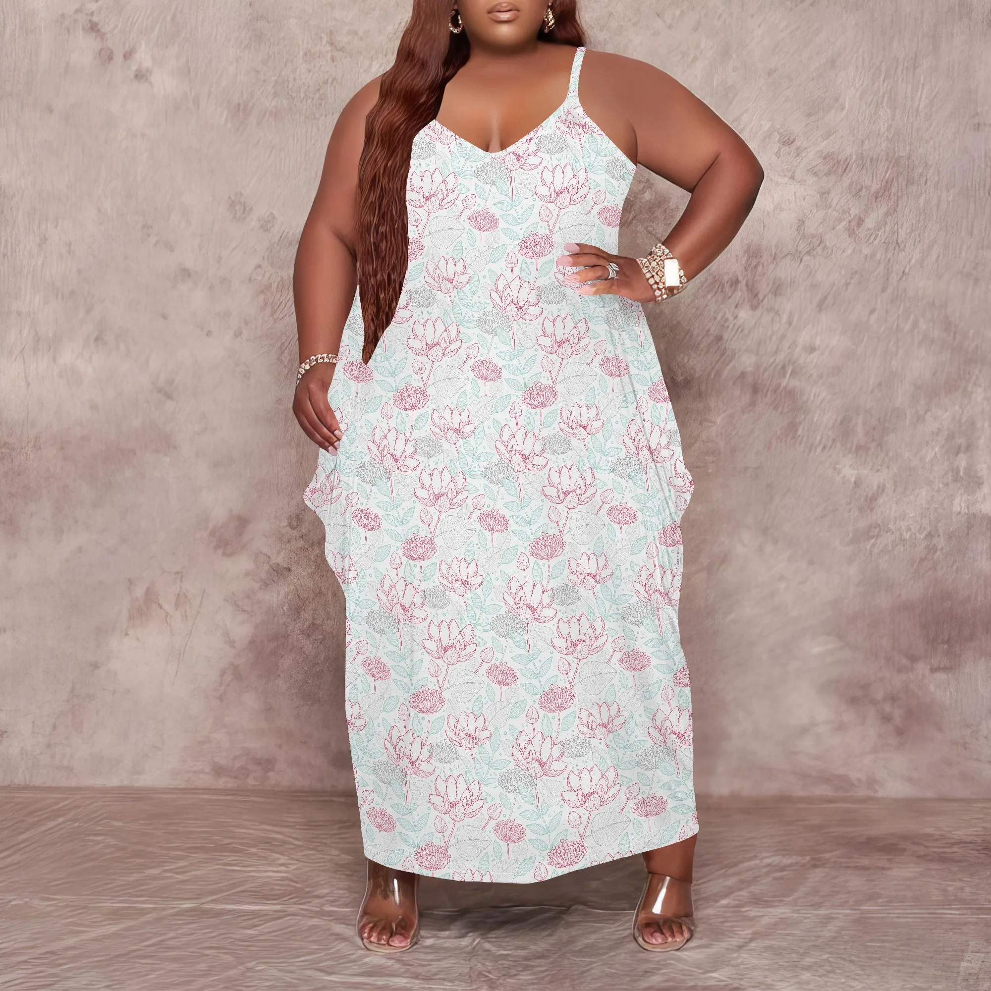Women's Plus Size Dress Floral Print Loose Slip Maxi Dress with Pocket Stretchy Bohemian XL-6XL