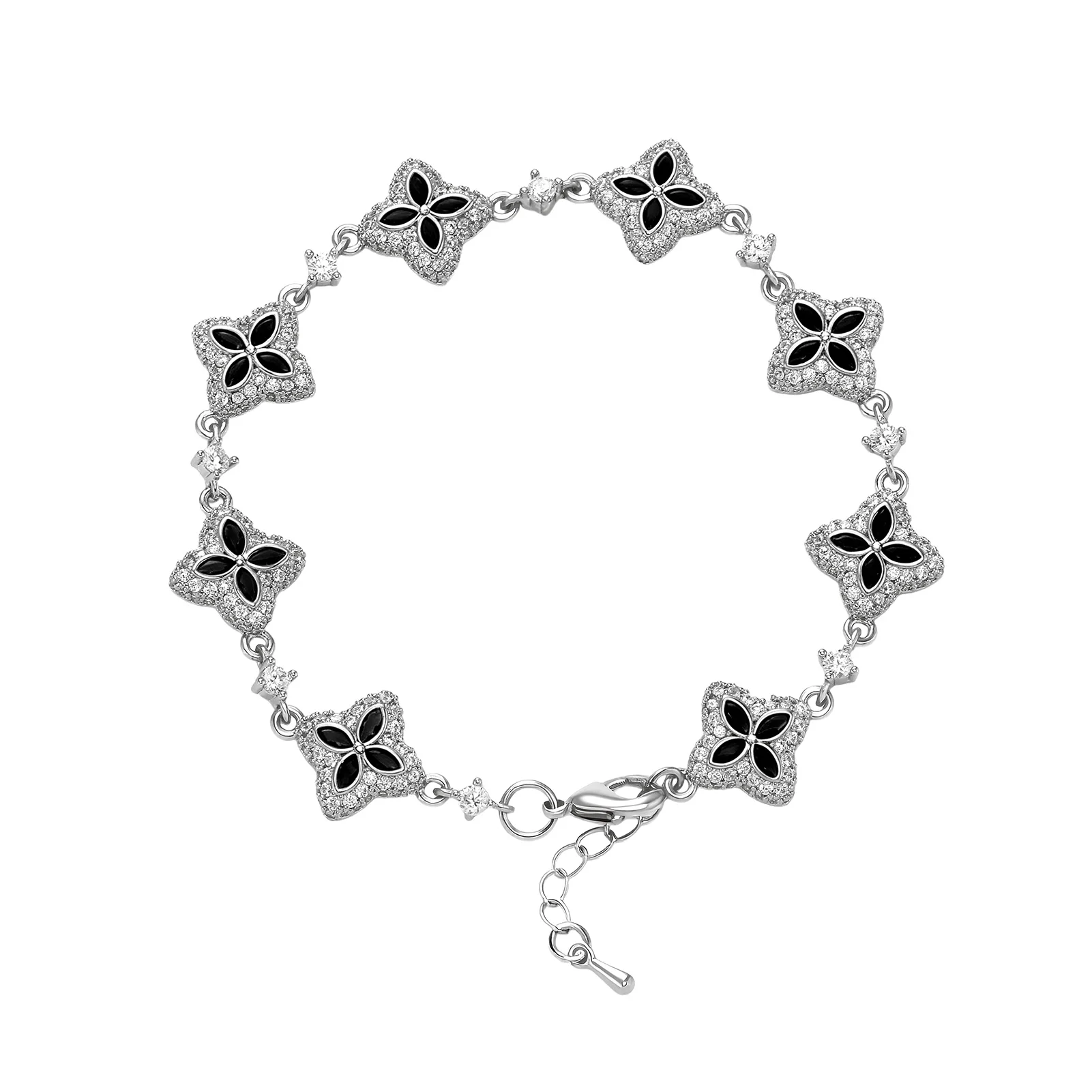 JINAO Hip-Hop Iced Out Grün-Schwarzes Glücksstern-Blatt 8 Blumen Luxuriöses Mode-Tennisarmband-Set Schmuck Geschenk für Männer – Detail 5