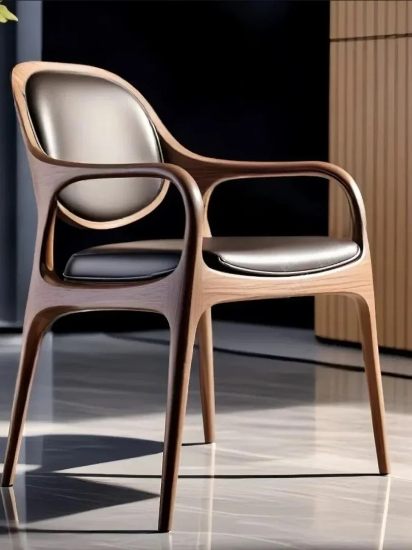 

# Nordic-inspired Modern Leather Dining Chair With Solid Walnut Backrest, Perfect For Home Furnishings.