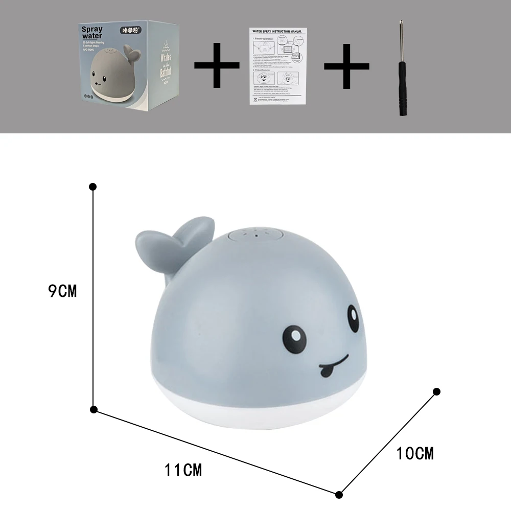 Kid\'s shower charging with lights and water spray whale toy water reaction flash baby bathroom toy light bath toy as a gift