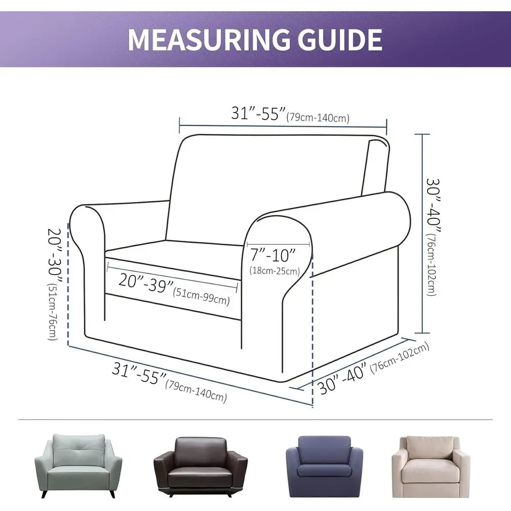 Stretch Chair Couch Cover, 1-Piece Sofa Slipcover with Elastic Bottom, Washable Furniture Protector for Pets and Kids (Armchair,