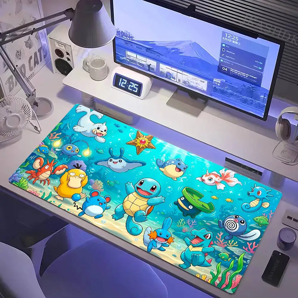 Pokemon Anime Gamer Mauspad, große Schreibtischunterlage aus Gummi, Tastatur-Mauspad, 2 mm, genähte Kante