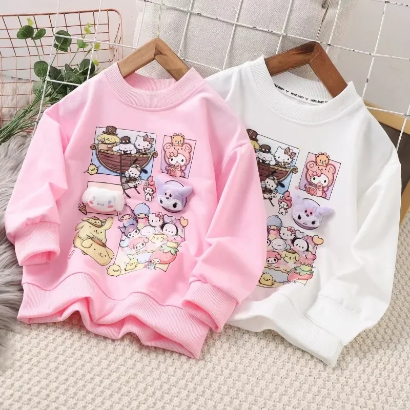 Kawaii Sanrio Anime Kuromi Plush Doll para niños, Sudadera con capucha, ropa de dibujos animados, Cinnamoroll, camisa informal de manga larga, regalos para niños