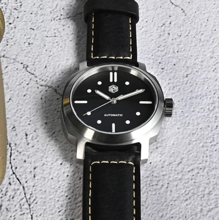 San Martin Mens Pilot Watches 40mm Automatic Mechanical Wristwatch Diver 10Bar Waterproof C3 Luminous YN55A Quick Release Strap