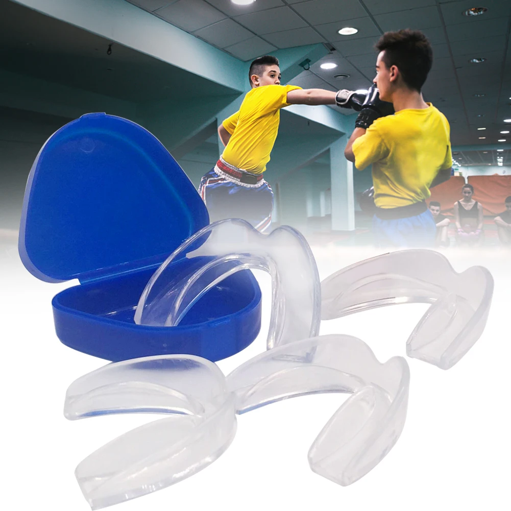 4Pcs Mouth Guard with Storage Case Anti-Grinding Teeth Protection Transparent Sports Mouth Guard for Teeth Clenching at Night