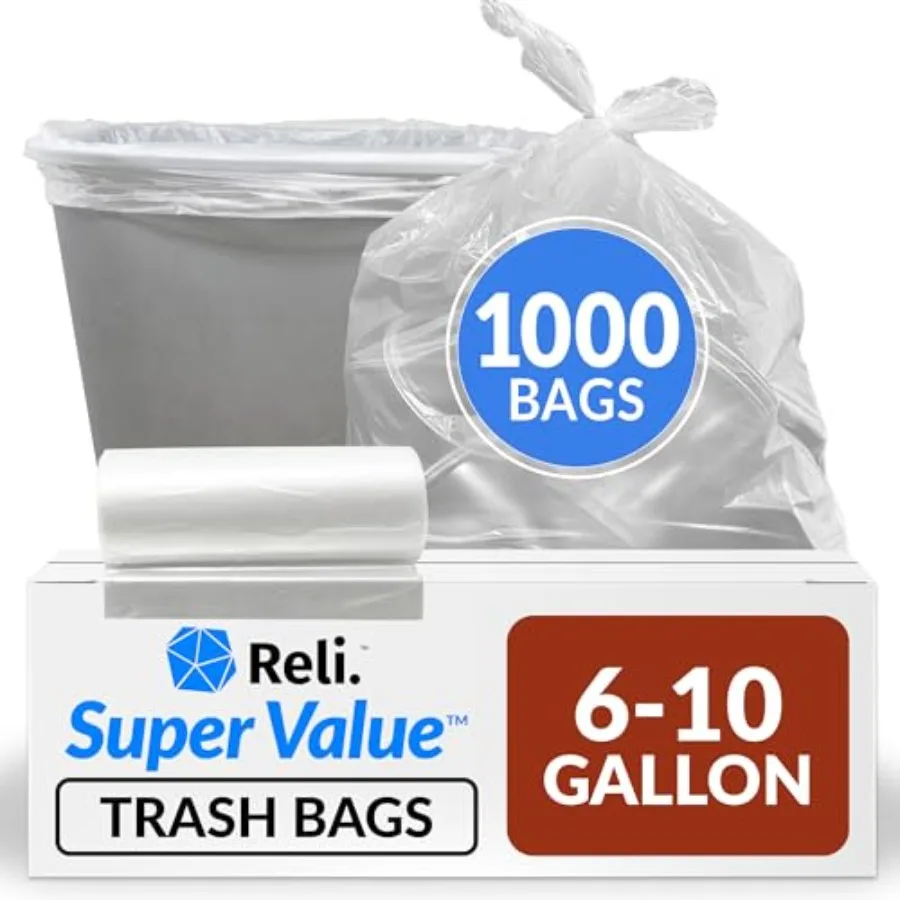 

6-10 Gallon Trash Bags 1000 Bags Clear Bathroom Strong Garbage