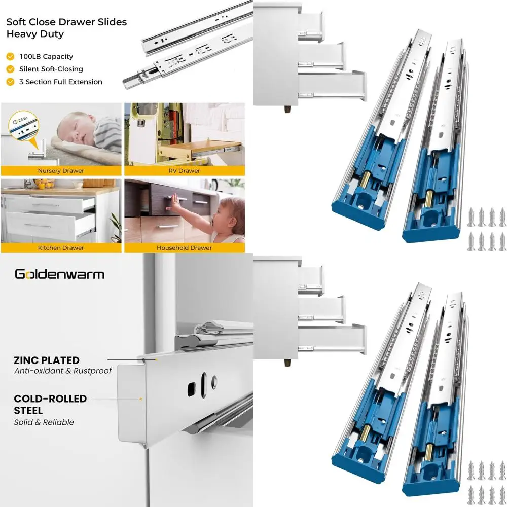 

14-Inch Soft-Close Drawer Slides, 20-Pack Heavy-Duty Ball Bearing Glides for Cabinets and Kitchens, 100lb Capacity