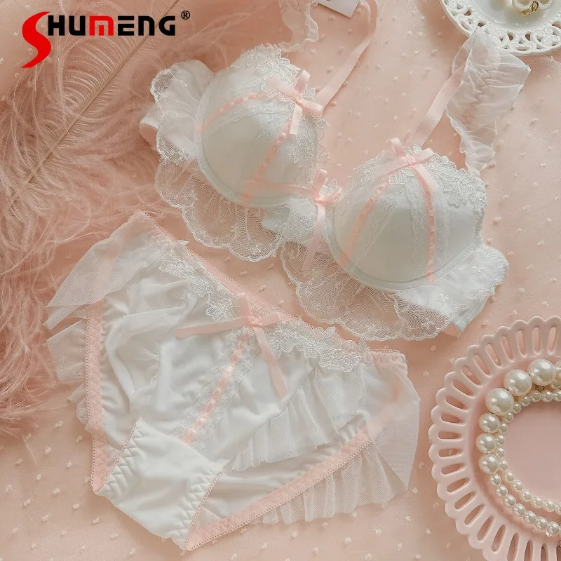 

Sexy Lace Embroidery Lingerie Set Female Pure Desire Sweet Bra Set Women's Japanese Style Push Up Intimates Brief Suits