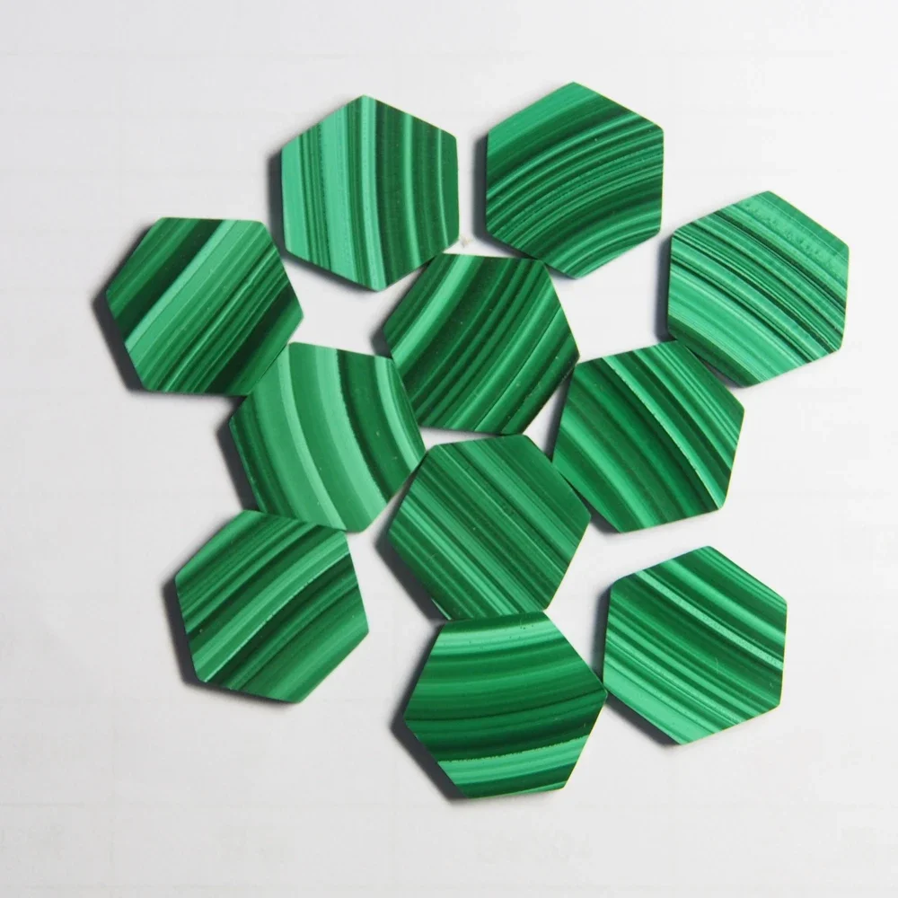 50 Pieces 1 Bag Hexagon Shape Double Flat Bottom 17x1x7x2mm Natural Green Malachite Gemstone
