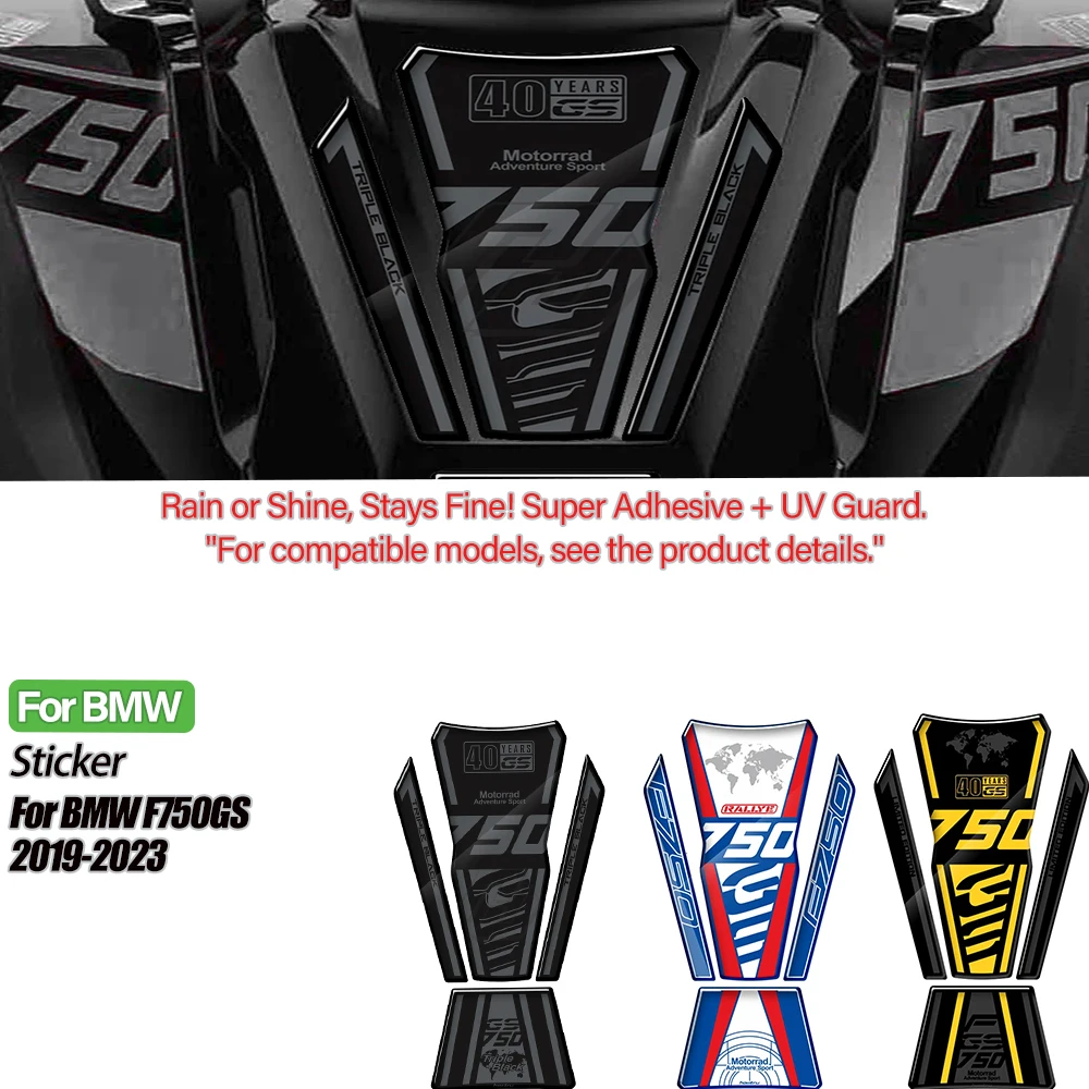 

Motorcycle Stickers 3D Resin Tank Pad Protector for BMW Motorrad F750GS 40 Year Triple Black Edition