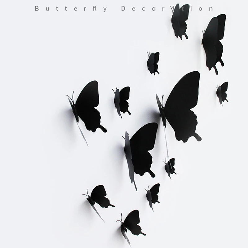 12Pcs/set 3D black Pteris Butterfly Wall Sticker Butterflies Magnet stickers