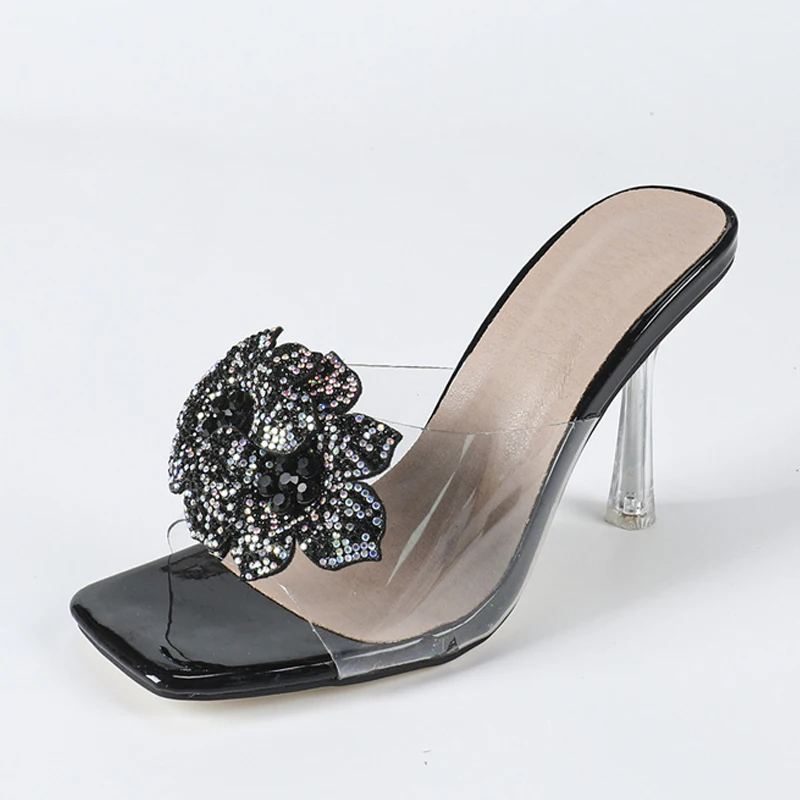 

Liyke 2026 Summer Women Gold Sexy Rhinestone High Heels Slippers Fashion Party Wedding Shoes Sandal Female Designer Slides Mules