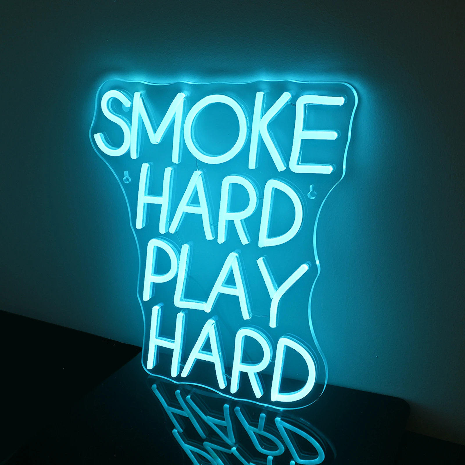 Smoke Hard Play Hard Ice Neon Signs Ice Blue Led Lights Bedroom Decoration Dimmable Letter Lamp For Game Smoking Area Bar Sign