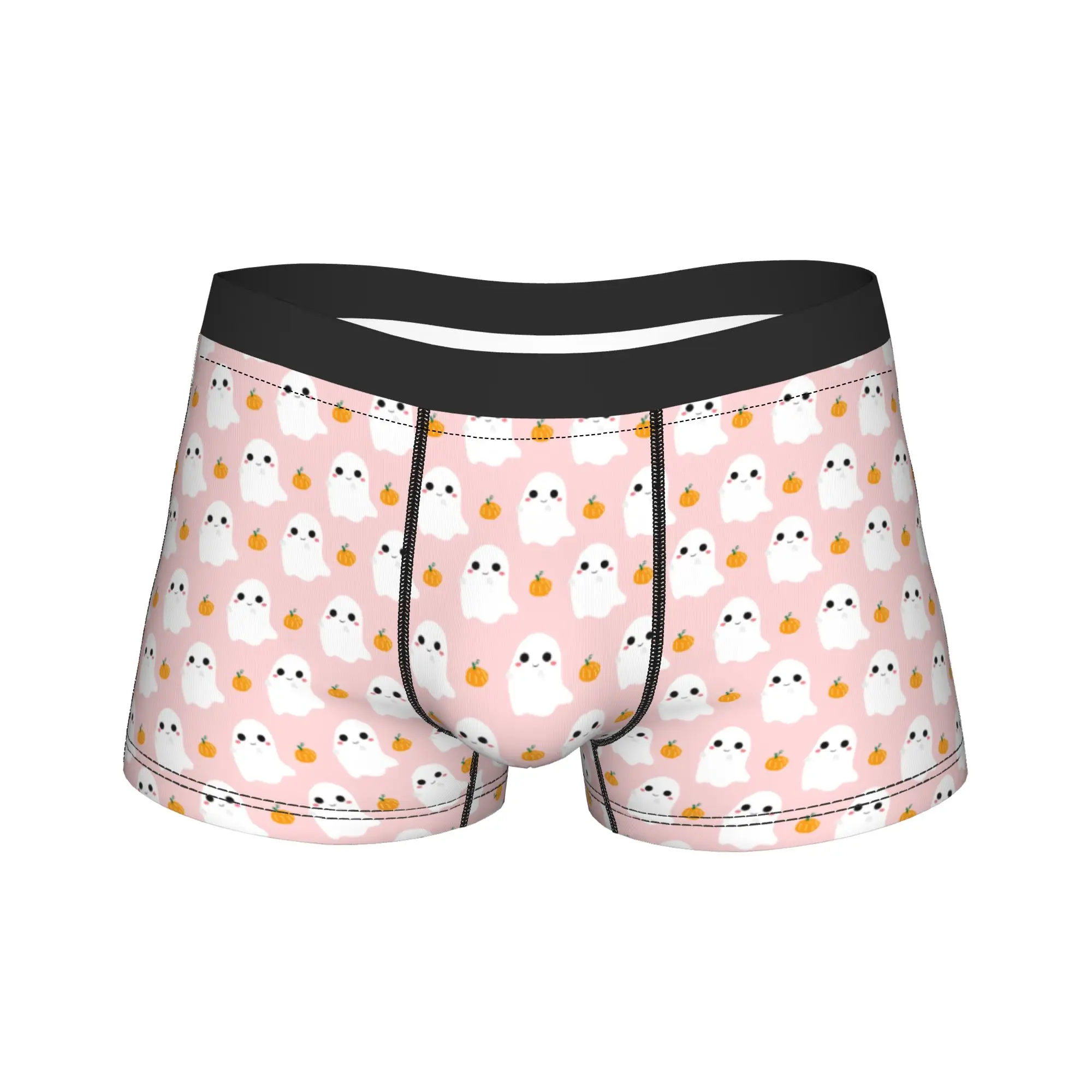 Men's Cartoon Halloween Ghost Pumpkin Long Underwear  Sexy Boxer Briefs Shorts Panties Male Mid Waist Underpants M-XXL