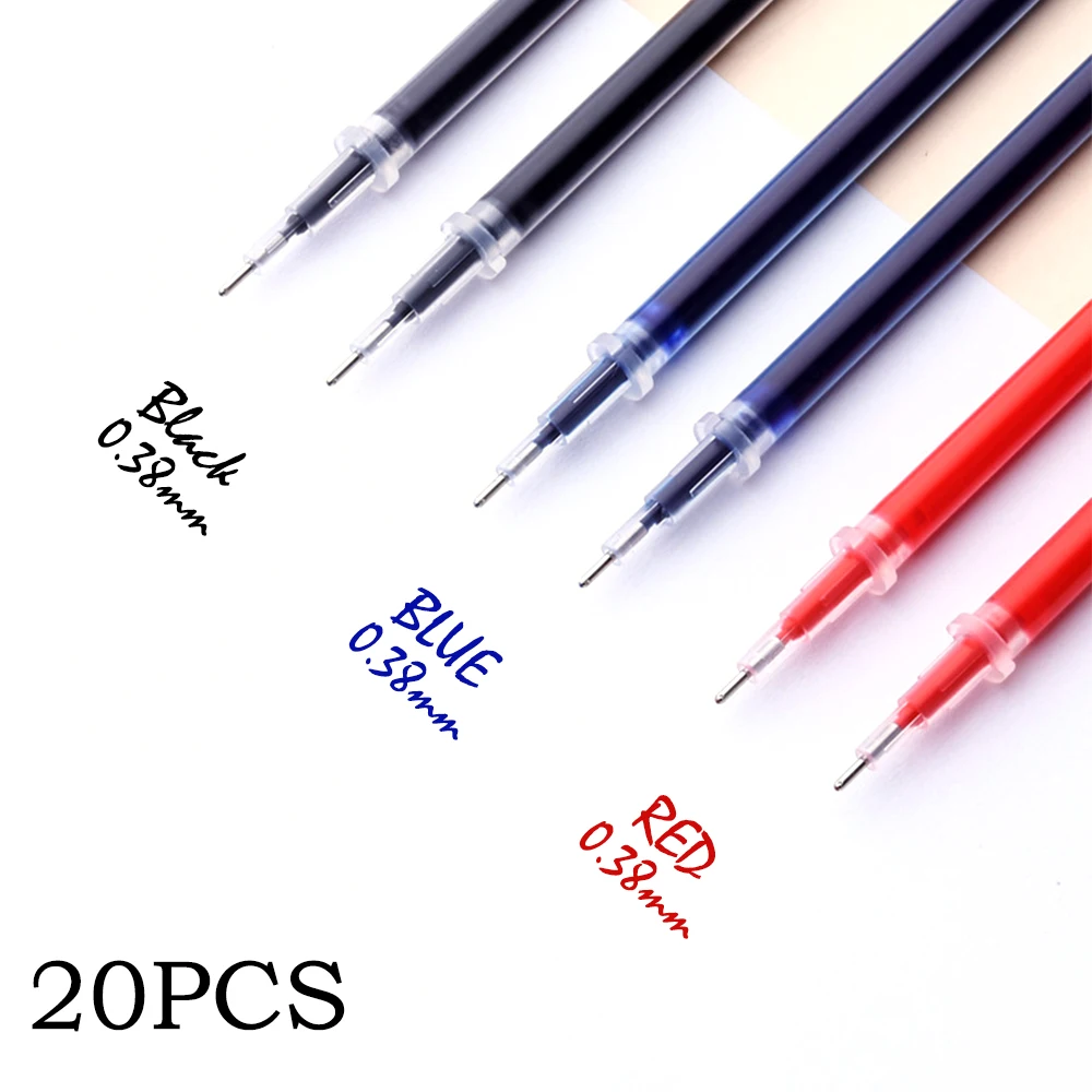 Recambio de bolígrafo de Gel para oficina, varillas de firma de tinta roja, azul y negra, suministros de escritura, papelería escolar, 0,38mm, 20 unids/lote por bolsa