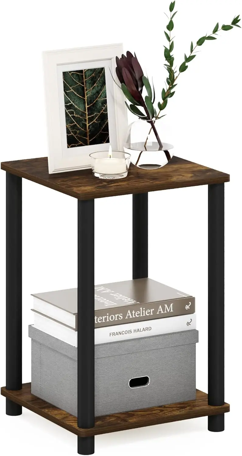 

TURN-N-TUBE Side Table, 2-Tier Modern Square End Table with Open Shelf, Toolless Night Stand, Bedside Table, for Living Room,