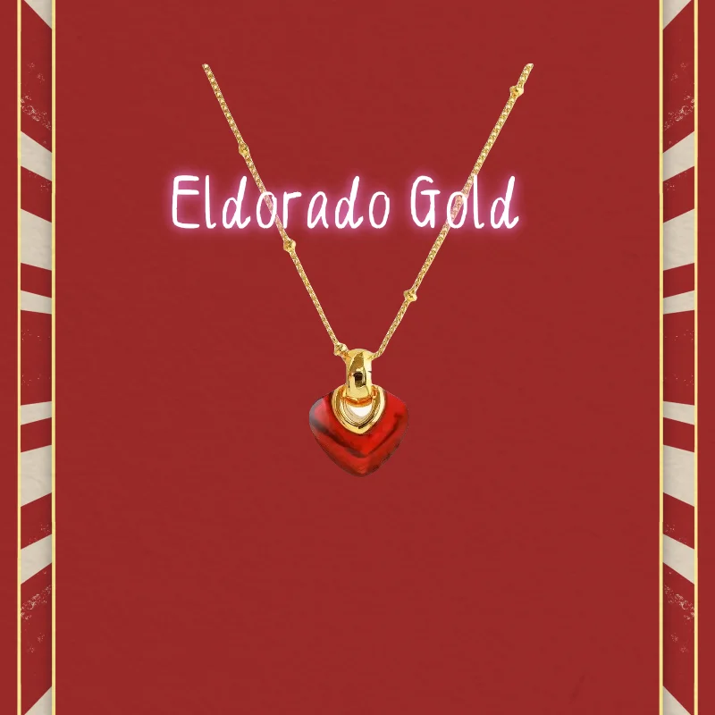 

A genuine gold 999 encore red heart necklace with a unique antique style, niche and light luxury enamel red heart Valentine's D