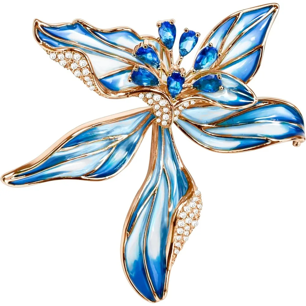 Brooches For Women,14k Gold Plated Copper,Cubic Zirconia French Iris Brooch Pins For Women，Cubic Zirconia Broach，Flower Broach