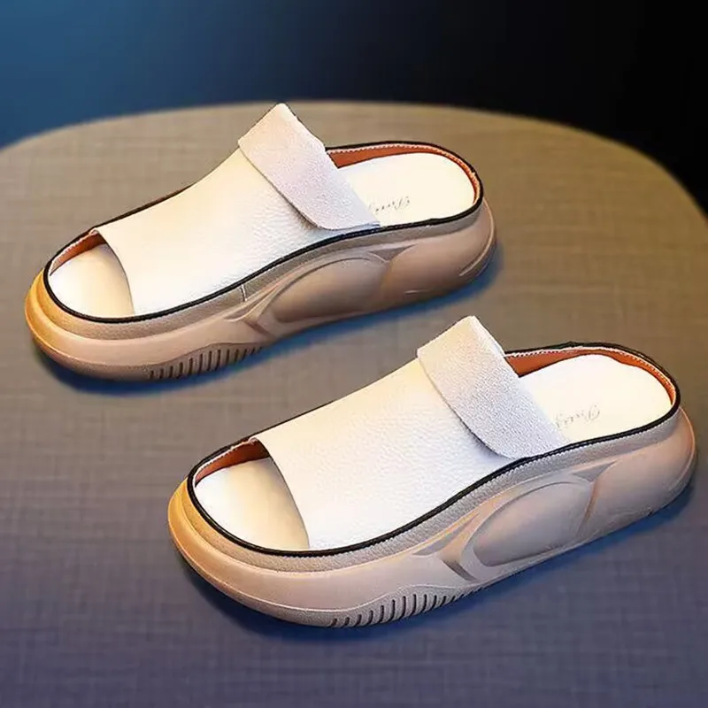 Leather Slippers Summer Fashion To Wear All The Thick Soles Comfortable Non-Slip Shopping Casual Sandals