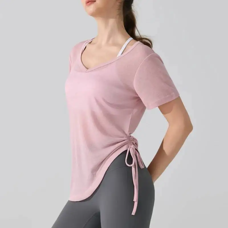 

Women Short Sleeve Yoga T-Shirt Summer Solid Color Gym Running Top Breathable Quick Dry Workout Blouse Female Sportswear