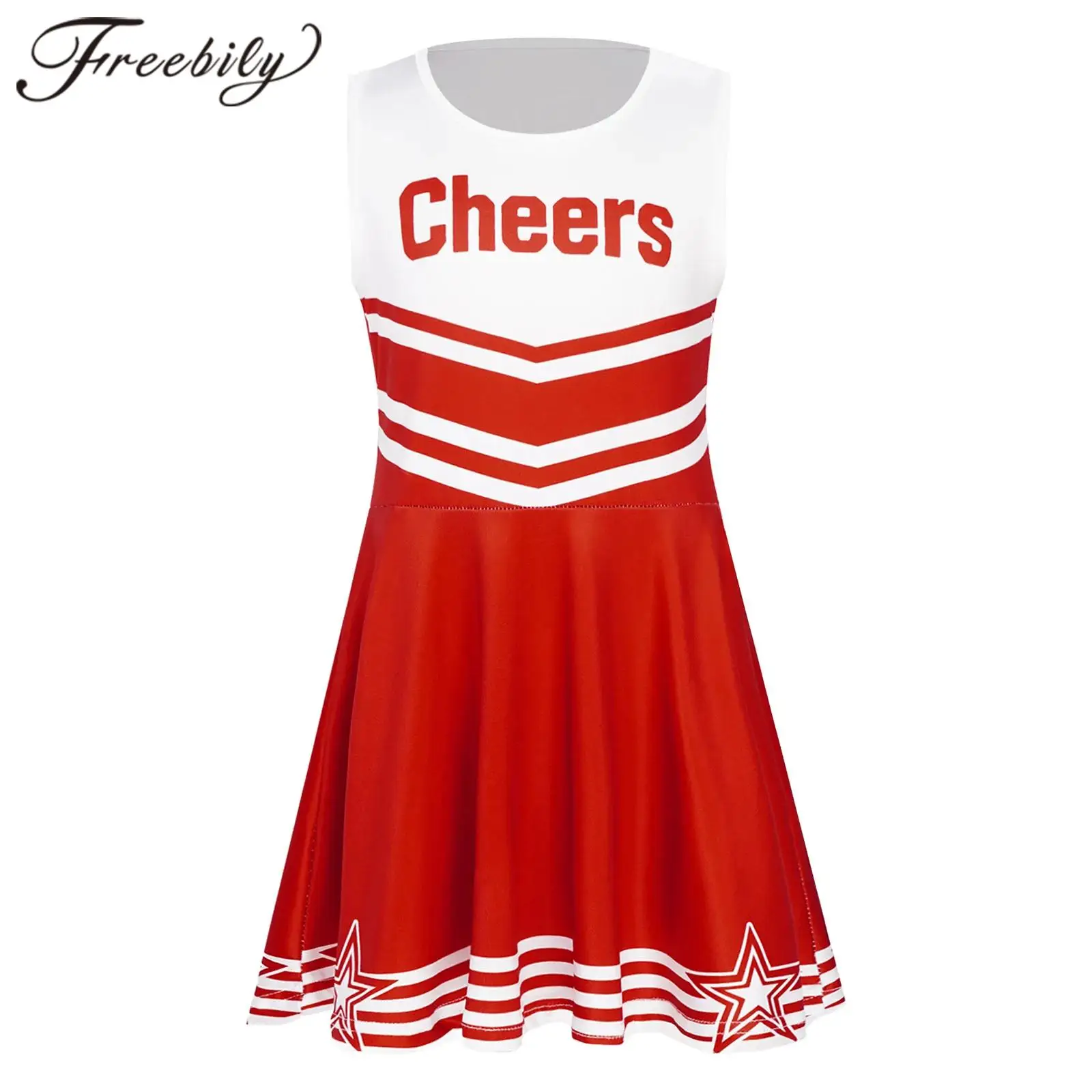 Kids Cheer Dance Outfits Girls Cheerleader Costume School Cheering Team Wear Sleeveless Cheerleading Uniform Dress Dancewear