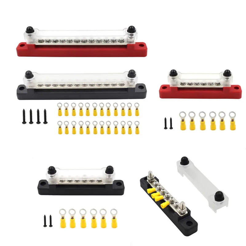 

6/12 Terminal Single-row Bus Bar 150A BusBar Block with Cover Power Distribution Terminal Block for Car Boat Marine Caravan RV