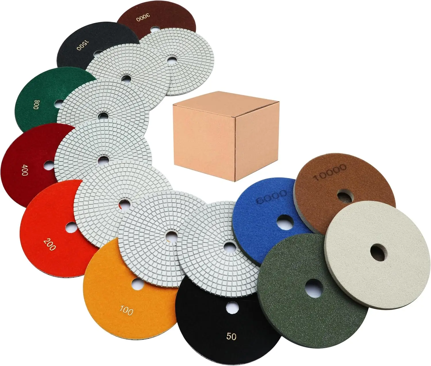 

9 PCS 7 Inch Diamond Polishing Pads Kit Wet/Dry 50-10000 Grit for Concrete, Stone, Granite, Tile, Marble